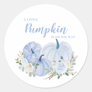 Redonda Pequeño Calabaza Azul Niño Pegatina Baby Shower Sq