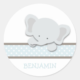 Redonda Pequeño elefante {Azul - Personalizado} | PEGATINA