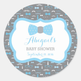 Redonda Pequeño hombre Pegatina Baby Shower, azul bebé, gr
