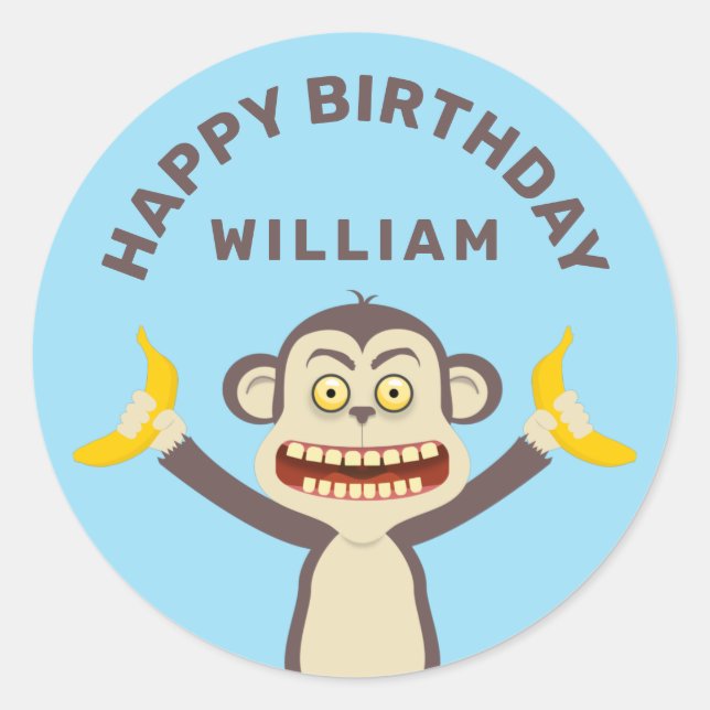 Redonda Pequeño Mono Clásico Pegatina Redondo (Anverso)