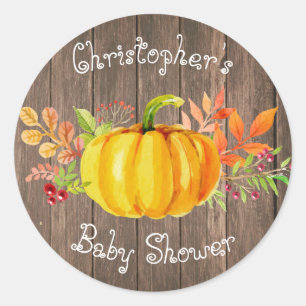 Redonda Pequeño Pegatina de calabaza Baby Shower Rustic Wo