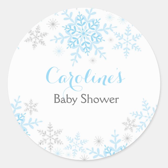 Redonda Pequeño Pegatina de la Ronda Baby Shower Snowflake (Anverso)