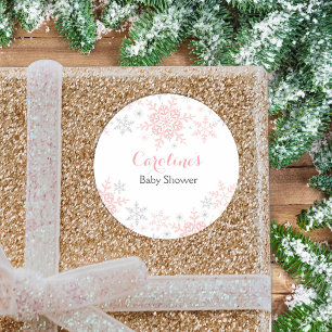 Redonda Pequeño Pegatina de la Ronda Baby Shower Snowflake