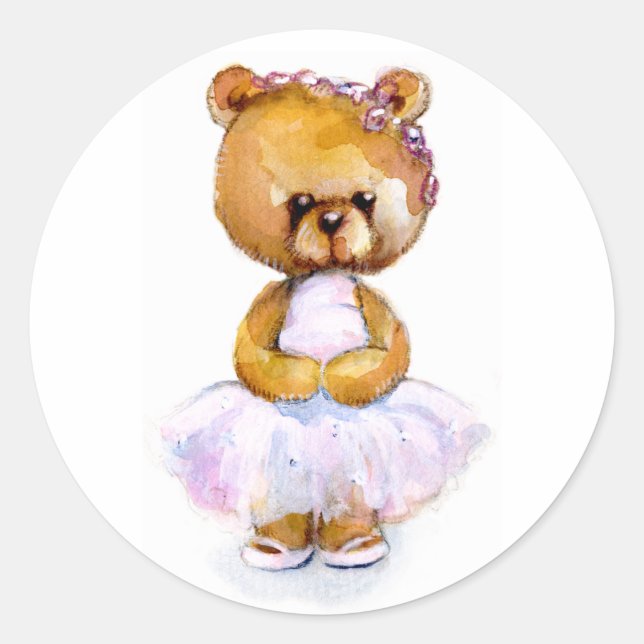 Redonda Pequeño Pegatina de oso ballet (Anverso)