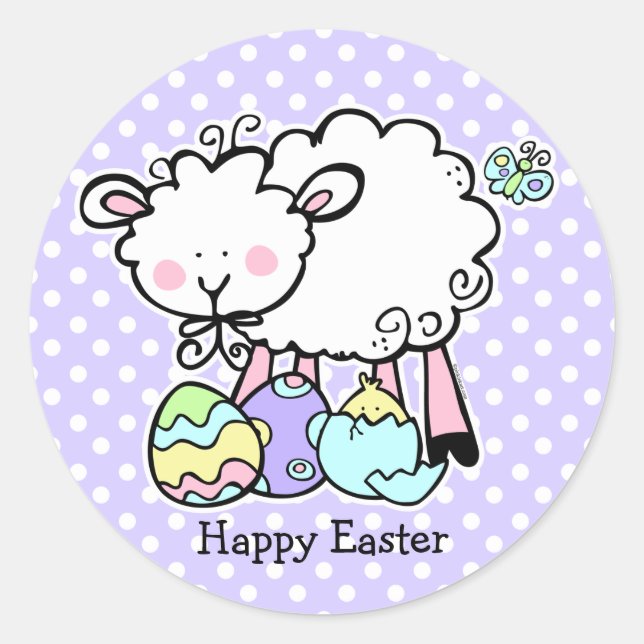 Redonda Pequeño Pegatina de Pascua de Cordero (Anverso)