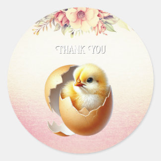 Redonda Pequeño Pegatina floral de Hatching de Chick