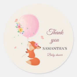 Redonda Pequeño zorro lindo con pegatina de globo