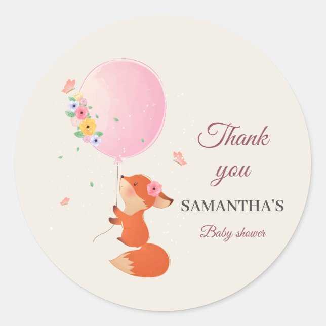Redonda Pequeño zorro lindo con pegatina de globo (Anverso)