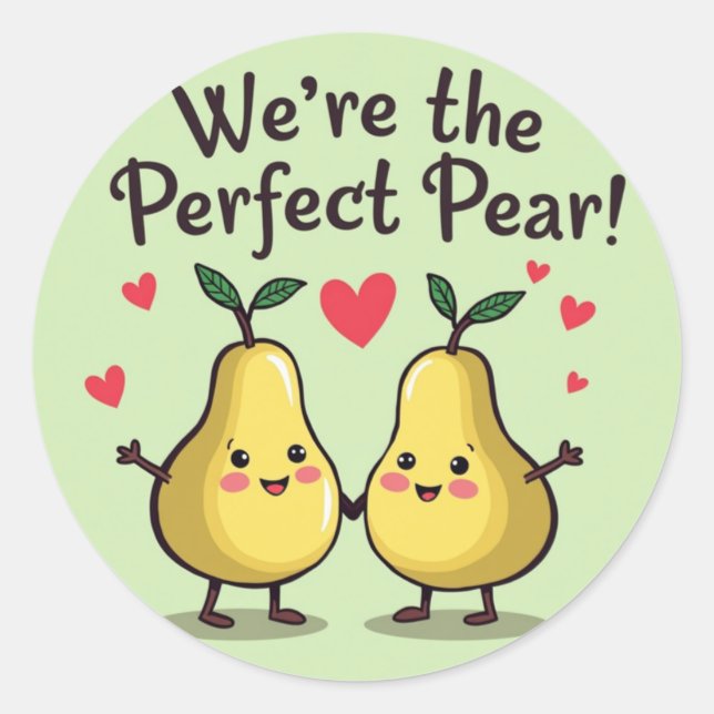 Redonda Perfect Pear: Adorable Pegatina de San Valentín (Anverso)