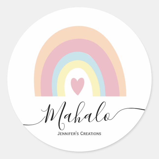 Redonda Personalizable arcoiris pastel mahalo pegatina (Anverso)