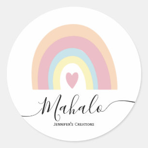 Redonda Personalizable arcoiris pastel mahalo pegatina