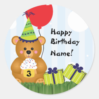 Redonda Personalizable Cute Teddy Bear Pegatina de cumplea