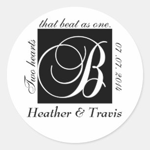 Redonda Personalizable Monograma B Boda Pegatina Negro