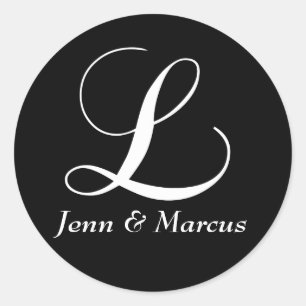 Redonda Personalizable Monograma L Boda Pegatina