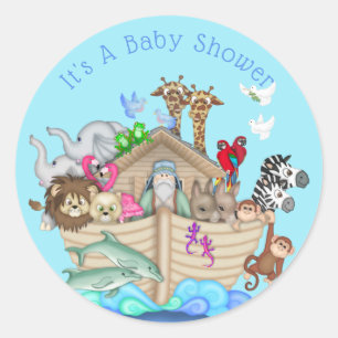 Redonda Personalizable Pegatina Ark de Baby Shower de Noé 