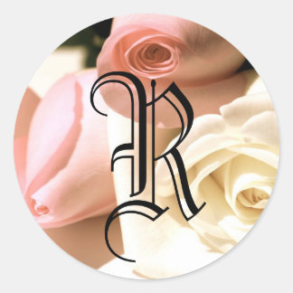Redonda Personalizable Pegatina de Rosas de monograma