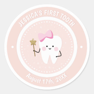 Redonda Personalizado Baby Girl Tooth Fairy Pegatina