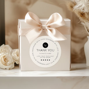 Redonda Personalizado Beige Gracias Pegatina Con Logo