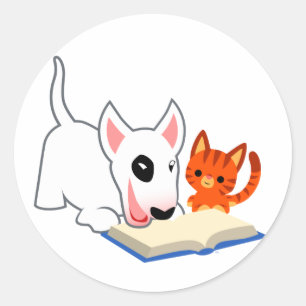 Redonda Personalizado Bullie y Kitty con Pegatina de libro