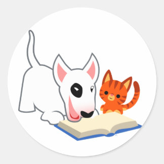 Redonda Personalizado Bullie y Kitty con Pegatina de libro