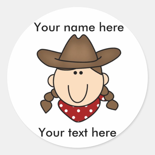 Redonda PERSONALIZADO COWGIRL BROWN Pegatina (Anverso)
