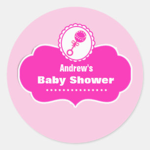 Redonda Personalizado Cute Rattle Pegatina de Baby Shower 