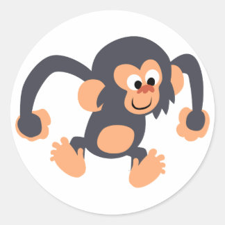 Redonda Personalizado de Cute Bouncy Pegatina Chimpanzee