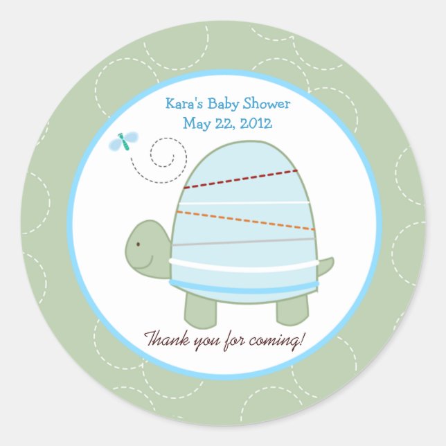 Redonda Personalizado de moda Stripe Turtle Favor Pegatina (Anverso)