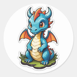 Redonda Personalizado Dragón Azul Pegatina - Fantasía