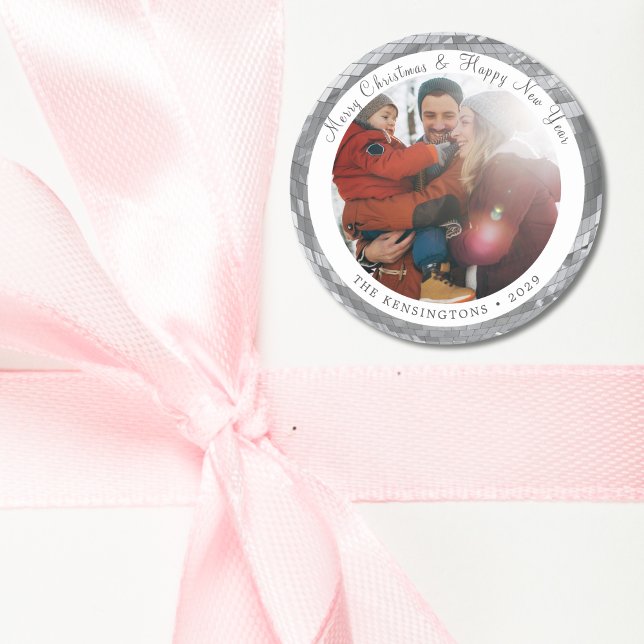 Redonda Personalizado Familia Photo Disco Ball Pegatina co (Custom Family Photo Disco Ball Sticker with Text)