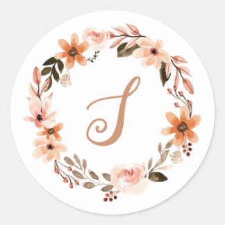 Redonda Personalizado floral acuarela Pegatina de monogram