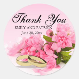 Redonda Personalizado Floral Rosa Gracias Pegatina Boda