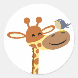 Redonda Personalizado Giraffe y amigo pegatina