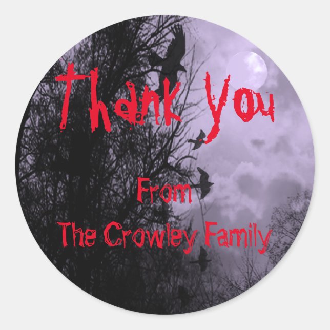 Redonda Personalizado Gracias Pegatina de Halloween Ravens (Anverso)