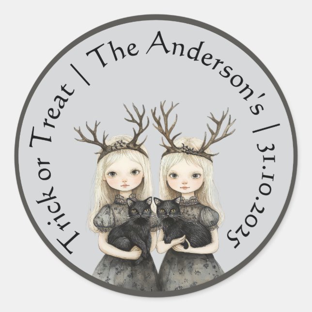 Redonda Personalizado Halloween Creepy Pegatina Infantil (Anverso)