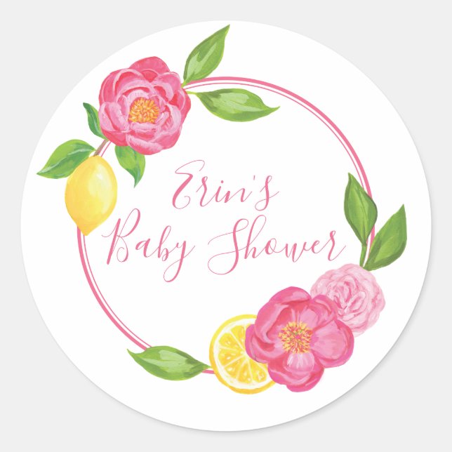 Redonda Personalizado Lemon Floral Gracias Pegatina De Eti (Anverso)