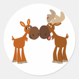 Redonda Personalizado lindo Moose Pareja en el Pegatina de