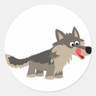 Redonda Personalizado lindo: Pegatina del lobo hambriento