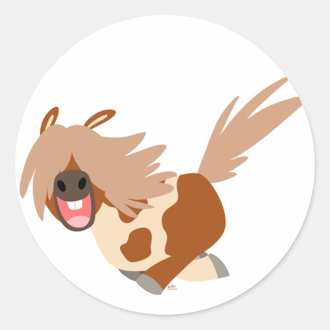 Redonda Personalizado lindo pegatina feliz de Pinto Pony (Anverso)