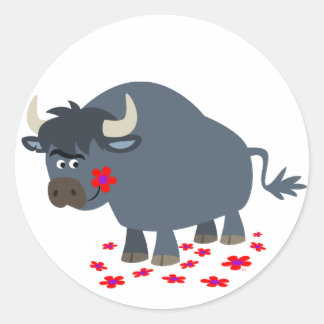 Redonda Personalizado lindo toro y Pegatina de Bloom Rojo