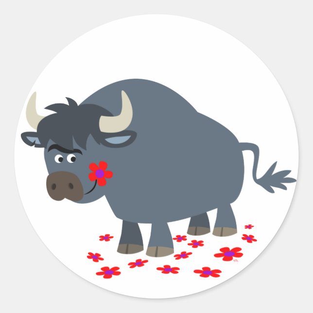Redonda Personalizado lindo toro y Pegatina de Bloom Rojo (Anverso)
