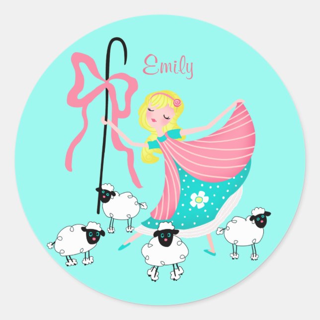 Redonda Personalizado Little Bo Peep Pegatina (Anverso)
