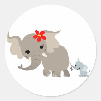 Redonda Personalizado Madre Elefante y Pegatina de ternera