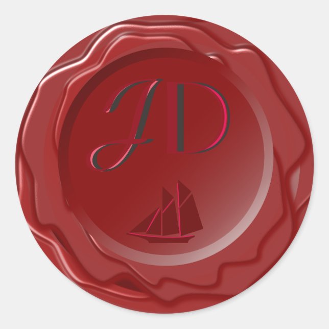 Redonda Personalizado Monograma Faux Wax Seal Pegatina (Anverso)