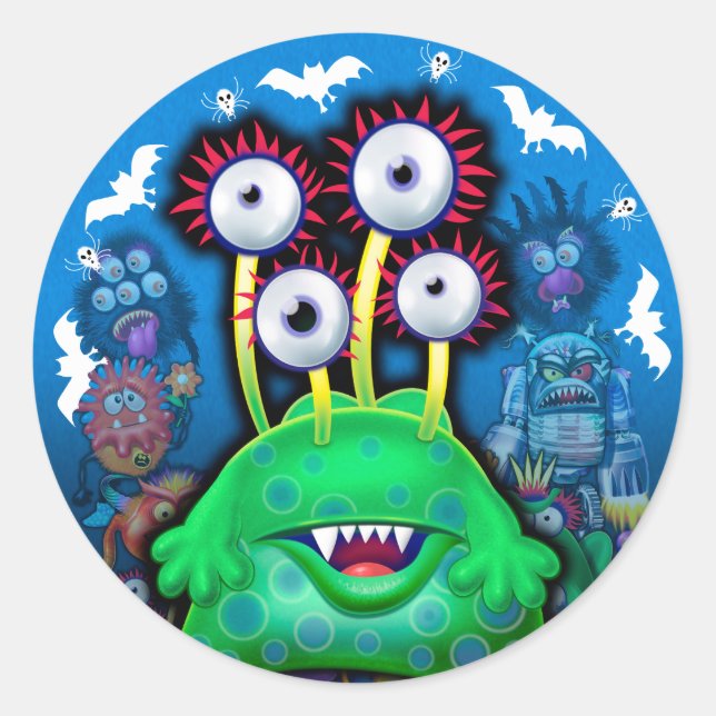 Redonda Personalizado Monster Pegatina de Halloween. (Anverso)