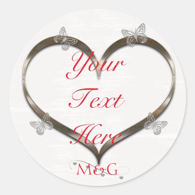 Redonda Personalizado Pegatina Monograma de la mariposa de (Anverso)