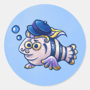 Redonda Personalizado Pescado francés con Beret Pegatina