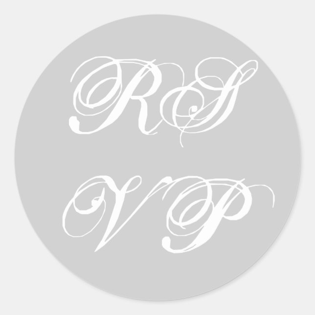 Redonda Personalizado RSVP Pegatina gris y blanco (Anverso)