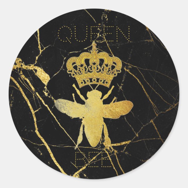Redonda Personalizar QUEEN BEE Pegatina de regalo de mármo (Anverso)
