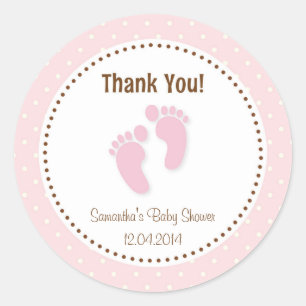 Redonda Pies de bebé Pegatina de Baby Shower Pastel Rosa